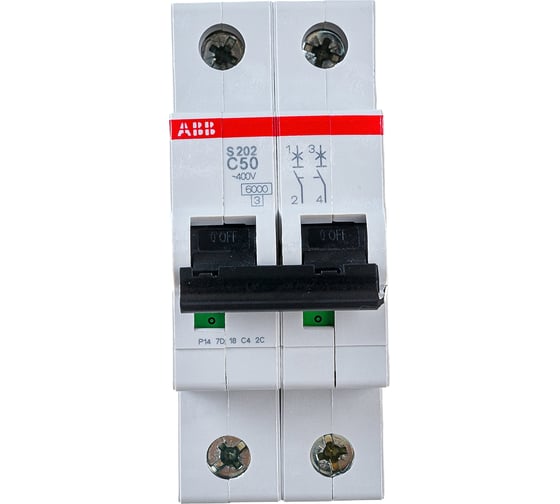 Изображение товара Автоматический модульный выключатель ABB 2п C S202 6кА 50А 2CDS252001R0504