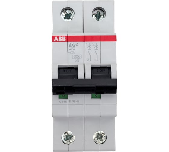 Изображение товара Автоматический модульный выключатель ABB 2п C S202 6кА 6А 2CDS252001R0064
