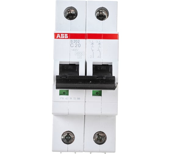 Изображение товара Автоматический модульный выключатель ABB 2п C S202 6кА 20А 2CDS252001R0204