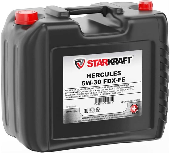 Изображение товара Синтетическое моторное масло STARKRAFT hercules 5w-30 fdx-fe, 20л HF2555020
