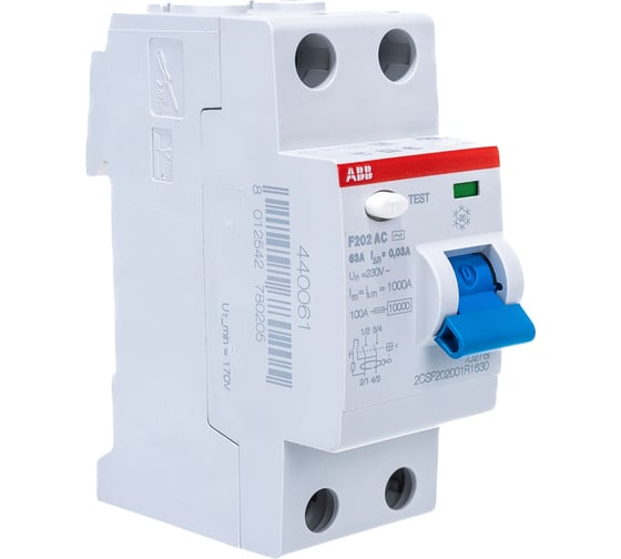 Изображение товара Выключатель дифференциального тока ABB 2п 63A 30mA тип AC F202 2CSF202001R1630