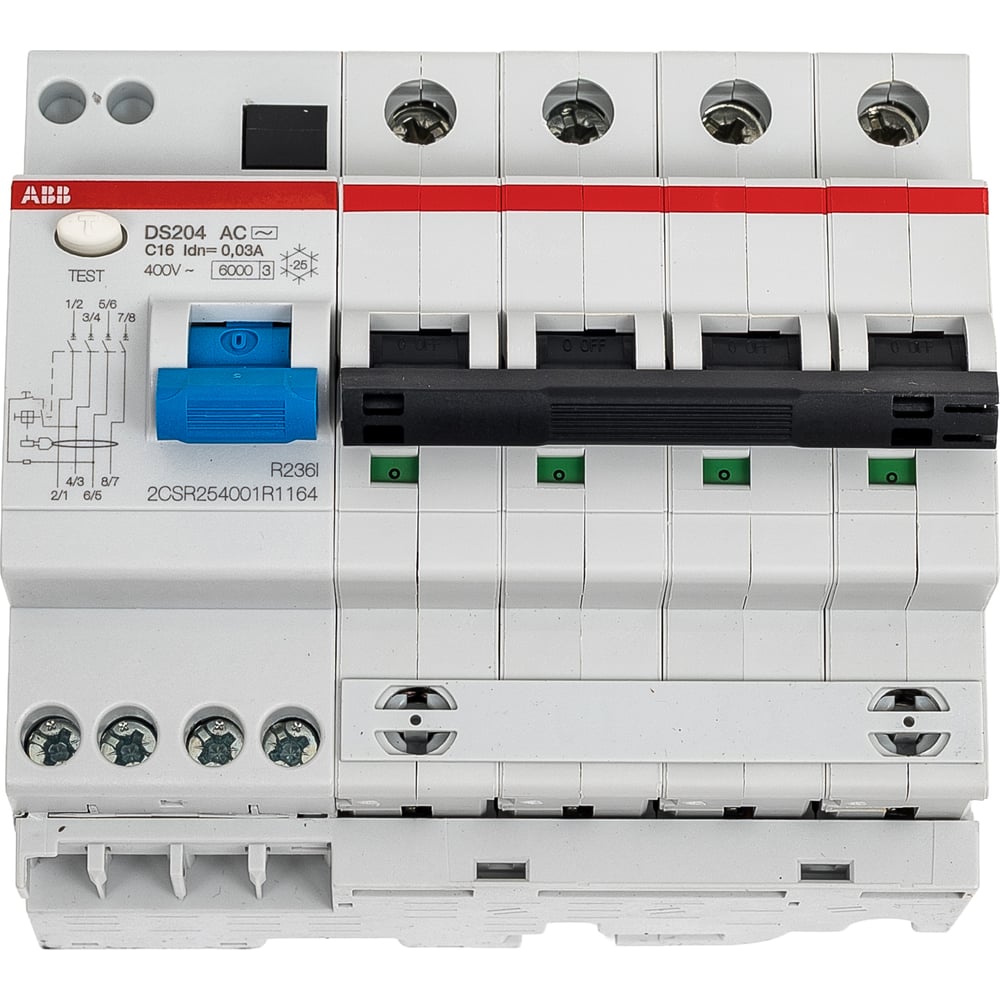 Изображение товара ABB DS204 автоматический выключатель 16А 30мА дифференциальный 4п IP2X