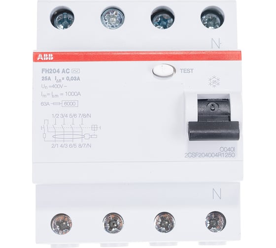 Изображение товара Выключатель диф. тока ABB 4п 25A 30mA тип AC FH204 2CSF204002R1250