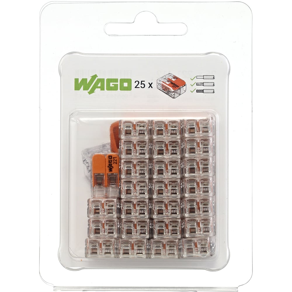Изображение товара Клеммы WAGO 221-412 в блистерной упаковке 25 штук для надежных соединений