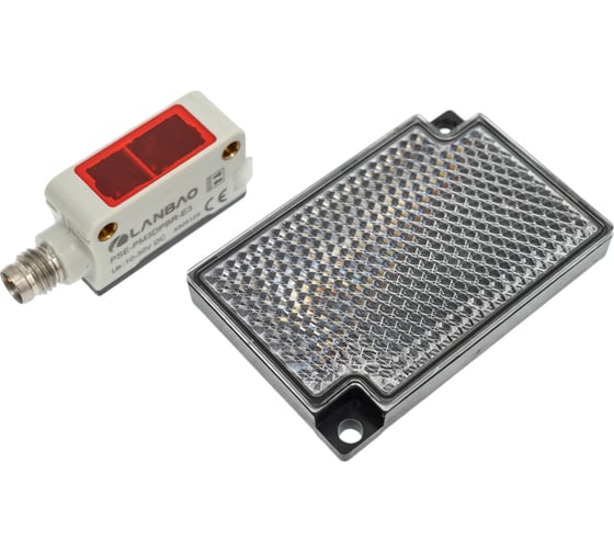 Изображение товара Оптический датчик ретрорефлекторный Lanbao PSE-PM3DPBR-E3, Sn=3000 мм, PNP NO/NC (Програм)10...30DC, разъем М8, 07-00035358