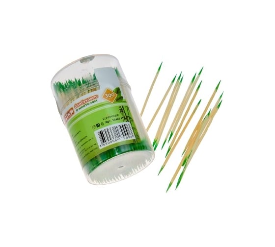 Изображение товара Бамбуковые зубочистки EUROHOUSE с ментолом, в пластиковой банке, 300 шт. 13463