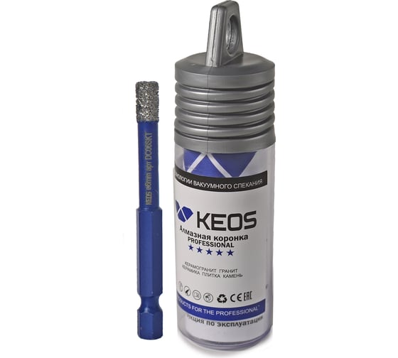 Изображение товара Коронка алмазная по керамограниту PRO 6 мм, 1/4 HEX, с воском KEOS DC06SKT