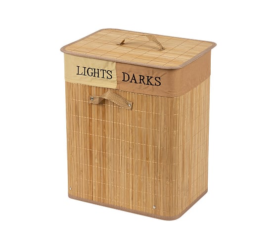 Изображение товара Корзина для белья Рыжий кот BLB-10-N, бамбук, 2 секции, цвет натуральный, размер 40x30x50 см 104495