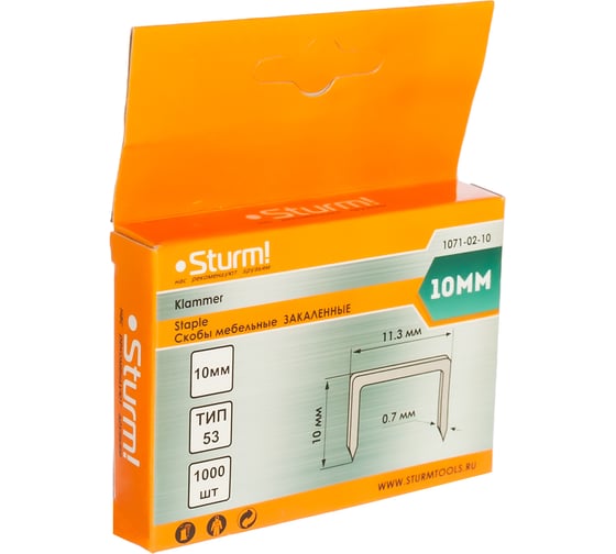 Изображение товара Скоба закаленная (1000 шт; 10 мм; Тип 53) для степлеров Sturm 1071-02-10