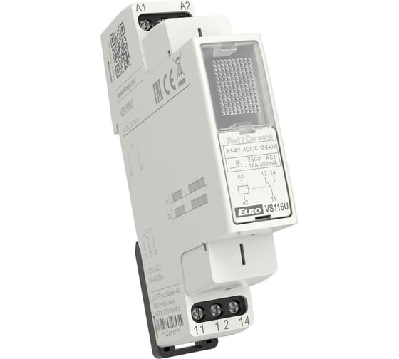 Изображение товара Вспомогательное реле ELKO EP VS116U/red красное, AC/DC 12-240 (А1-А2), переключение 1x16A (AgSnO2), монтаж 1 модуль DIN, 50-60Hz 00000000147