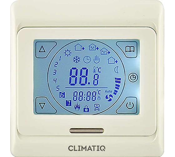 Изображение товара Терморегулятор для теплого пола IQWATT CLIMATIQ ST с ЖК-дисплеем, сенсорными кнопками и функциями программирования, слоновая кость 20668