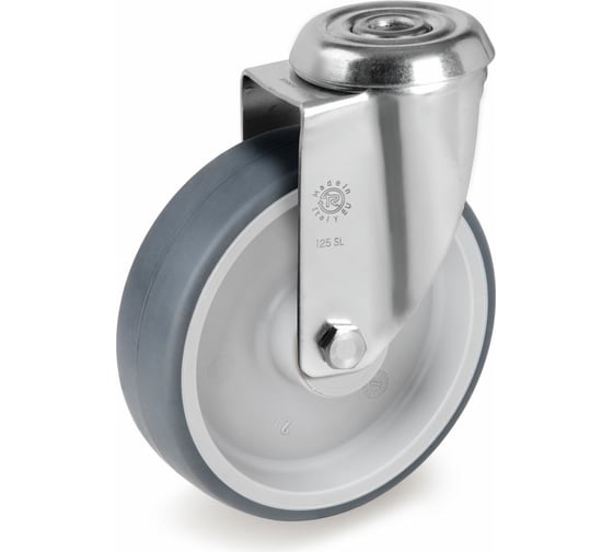 Изображение товара Колесо промышленное поворотное 80 мм, 70 кг, серая немаркая резина, полипропилен Tellure rota 716101
