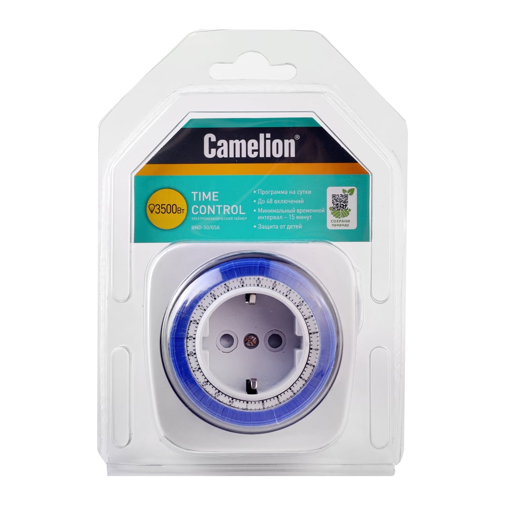Изображение товара Механический 24-часовой розеточный таймер Camelion BND-50 Гарантия надежного автоматического включе