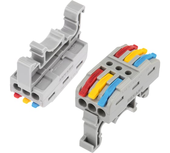 Изображение товара Проходная клемма REXANT СМК 222-423D, 3-полюсная, с креплением на DIN-рейку (0,08-4 мм2), 5 шт. 07-5238-05