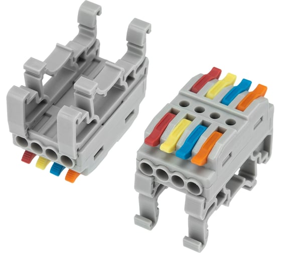 Изображение товара Проходная клемма REXANT СМК 222-424D, 4-полюсная, с креплением на DIN-рейку (0,08-4 мм2), 4 шт. 07-5237-04