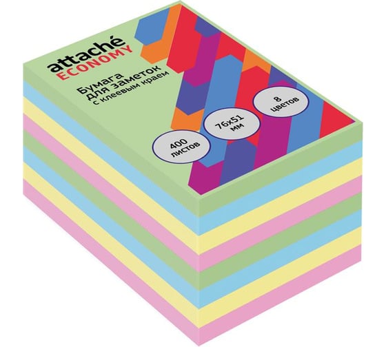 Изображение товара Стикеры Attache 76x51 мм 8 цветов 1 блок, 400 листов 1408008