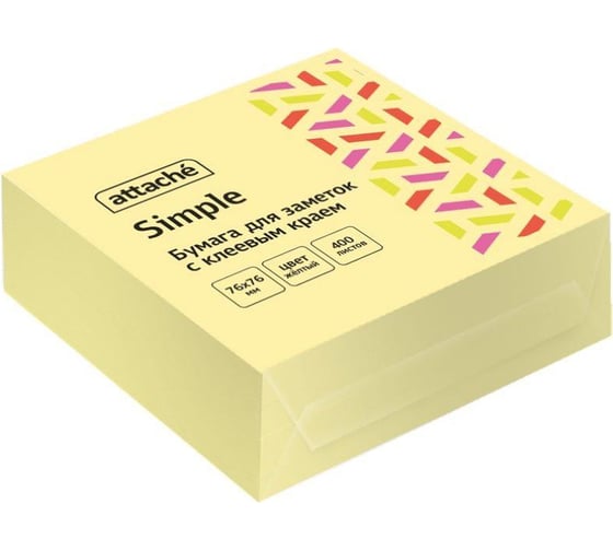 Изображение товара Стикеры Attache Simple 76x76 мм неоновые желтые 1 блок, 400 листов 1635534