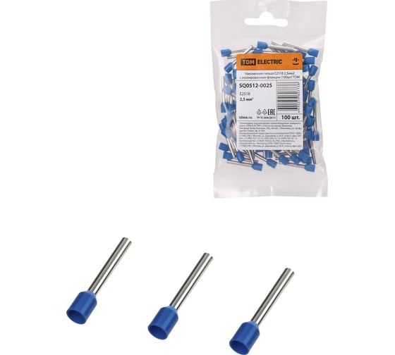Изображение товара Наконечник-гильза TDM ELECTRIC е2518 2,5мм2 с изолированным фланцем (100шт) SQ0512-0025