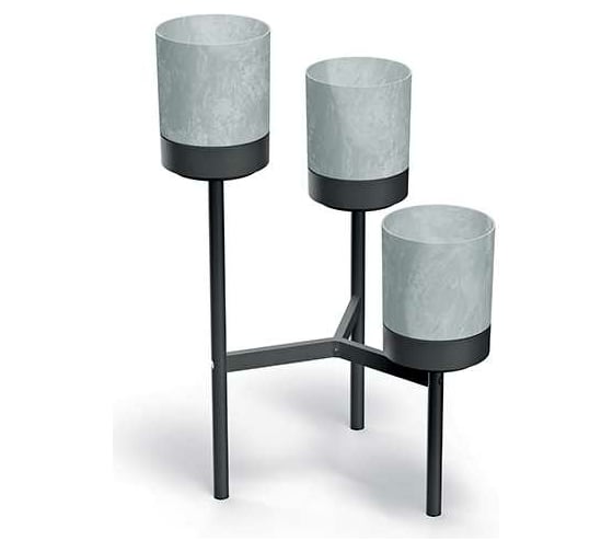 Изображение товара Металлическая подставка с 3-мя кашпо Prosperplast BLOOMIESTAND высота 80 см, 54х49 см, 4 л, бетон/черная 067762