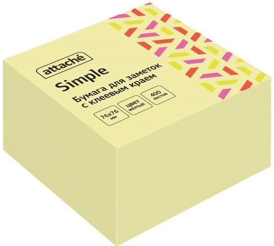 Изображение товара Стикеры Attache Simple 76x76 мм пастельные желтые 1 блок, 400 листов 1635535