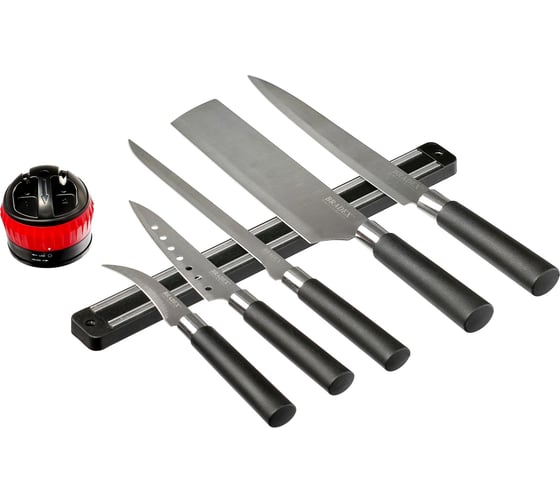 Изображение товара Набор ножей BRADEX САМУРАЙ 5 предметов, ножеточка и магнитный держатель, нержавеющая сталь, полипропилен TK 0570