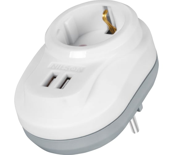 Изображение товара 1-местный сетевой фильтр Nilson с заземляющим контактом, с 2хUSB 2.4А белый 40130106
