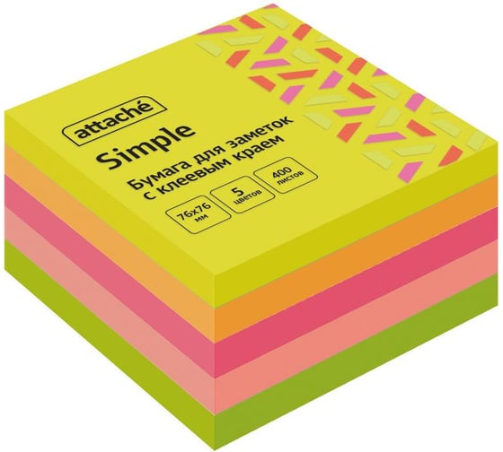 Изображение товара Стикеры Attache 76x76 мм Simple куб неоновые 5 цветов 1 блок, 400 листов 1602689