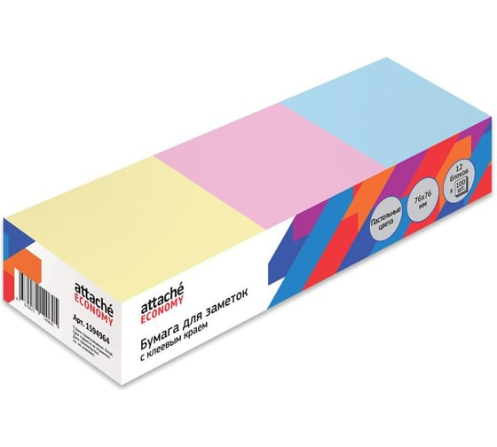 Изображение товара Стикеры Attache 76x76 мм пастельные 3 цвета 12 блоков по 100 листов 1594961