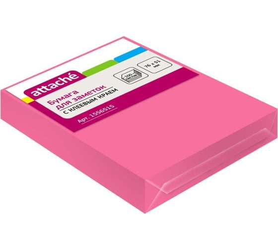 Изображение товара Стикеры Attache 76x51 мм неоновые розовые 1 блок, 100 листов 1556515
