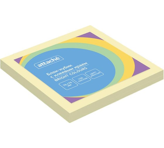 Изображение товара Стикеры Attache 76x76 мм пастельные желтые 1 блок, 100 листов 1320467