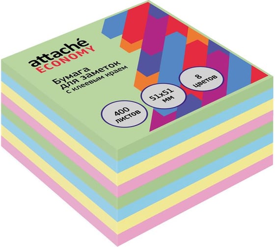 Изображение товара Стикеры Attache 51x51 мм 8 цветов 1 блок, 400 листов 1407996
