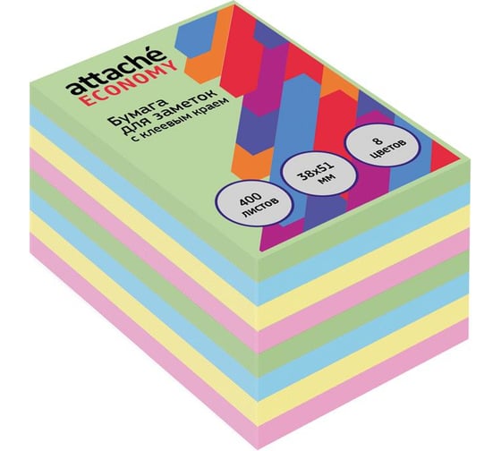 Изображение товара Стикеры Attache 38x51 мм 8 цветов 1 блок, 400 листов 1408002