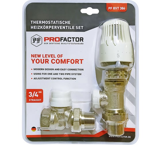 Изображение товара Комплект радиатора PROFACTOR термостатический, прямой, 3/4 PF RVT 386