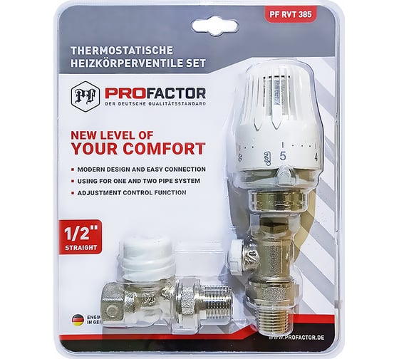 Изображение товара Комплект радиатора PROFACTOR термостатический, прямой, 1/2 PF RVT 385