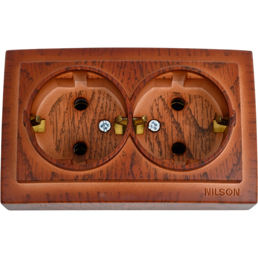 Изображение товара 2-местная розетка Nilson ОУ серия Themis черешня IP20 с заземлением