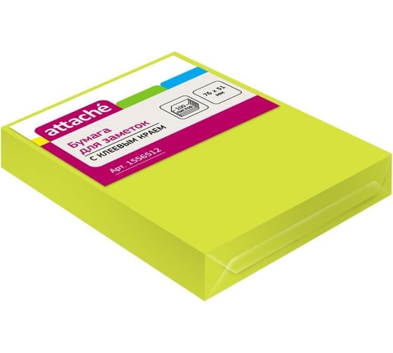 Изображение товара Стикеры Attache 76x51 мм неоновые желтые 1 блок, 100 листов 1556512