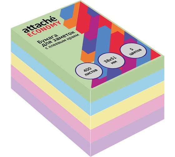 Изображение товара Стикеры Attache 38x51 мм 5 цветов 1 блок, 400 листов 1408001