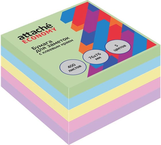 Изображение товара Стикеры Attache 76x76 мм 5 цветов 1 блок, 400 листов 1407989