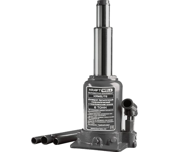 Изображение товара Бутылочный домкрат KraftWell  г/п 6 т, с телескопическим штоком KRWBJT6