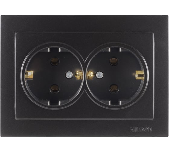 Изображение товара 2-местная розетка Nilson СУ с заземляющим контактом, ALEGRA-THOR, metallic, черный глянец 27221025