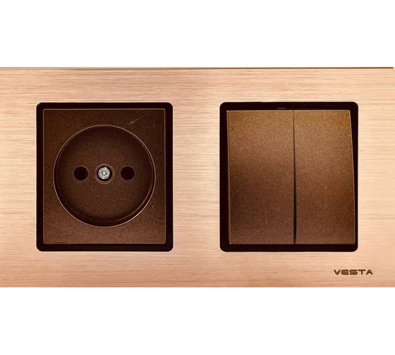 Изображение товара Комплект Metronex Electric Exclusive Champagne - Выключатель 2-клавишный + Розетка без заземления FRM050211BSH