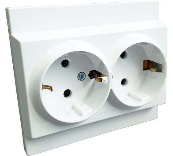Изображение товара 2-местная розетка Nilson СУ с заземляющим контактом, белая Moda, 21111025
