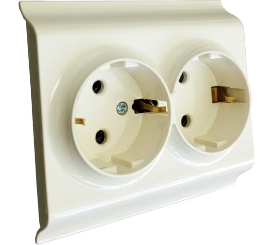 Изображение товара 2-местная розетка Nilson СУ с заземляющим контактом, advantage кремовый, 20121025