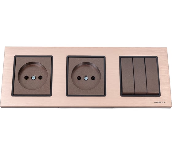 Изображение товара Комплект Metronex Electric Exclusive Champagne - Выключатель 3-клавишный + розетки без заземления FRM050307BSH