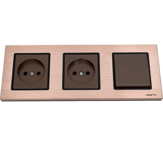 Изображение товара Комплект Metronex Electric Exclusive Champagne - Выключатель 1-клавишный + розетки без заземления FRM050305BSH