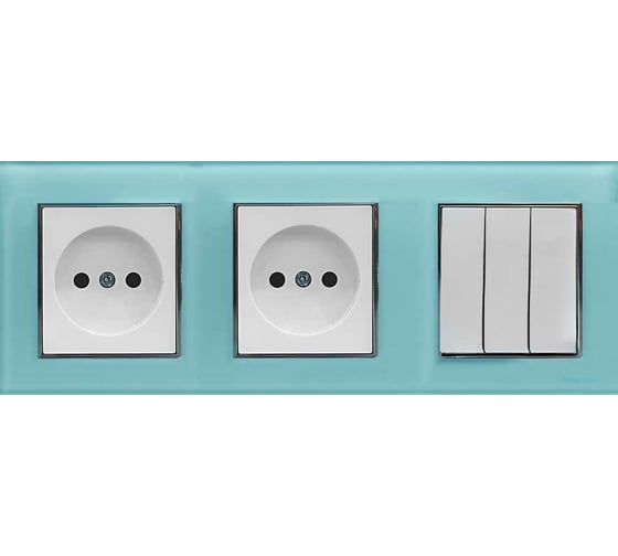 Изображение товара Комплект Metronex Electric Exclusive Blue - Выключатель 3-клавишный + розетки без заземления FRM050307SIN