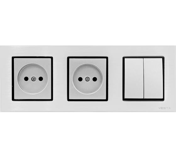 Изображение товара Комплект Metronex Electric Exclusive Silver - Выключатель 2-клавишный + розетки без заземления FRM050306SER