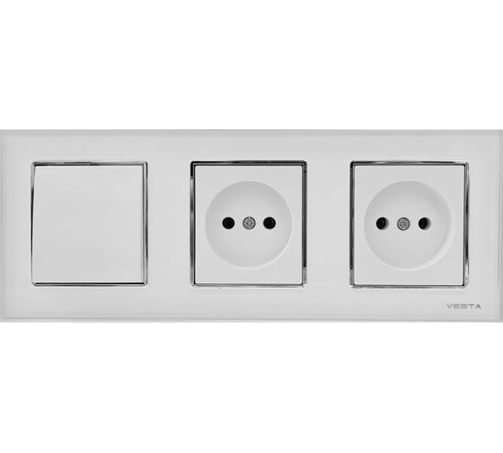 Изображение товара Комплект Metronex Electric Exclusive White - Выключатель 1-клавишный + розетки без заземления FRM050305BEL