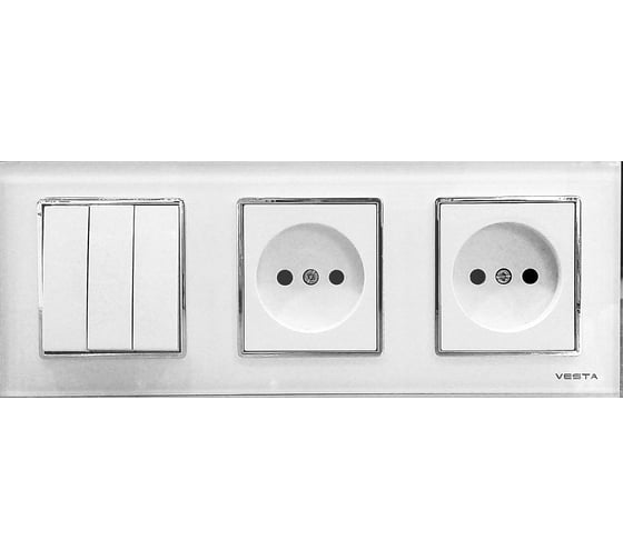 Изображение товара Комплект Metronex Electric Exclusive White - Выключатель 3-клавишный + розетки без заземления FRM050307BEL