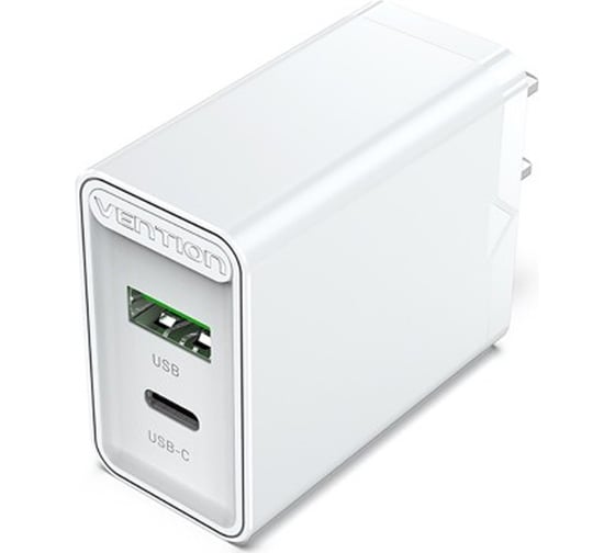 Изображение товара Сетевое зарядное устройство VENTION на 2 порта USB (A+C), QC 4.0, белый, 1 шт. FBBW0-EU